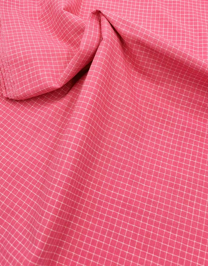 Pink Fine Check Indian Woven Cotton Fabric