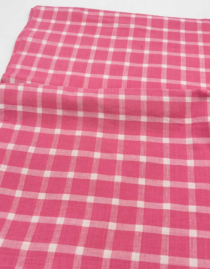 Pink & White Check Indian Woven Cotton Fabric
