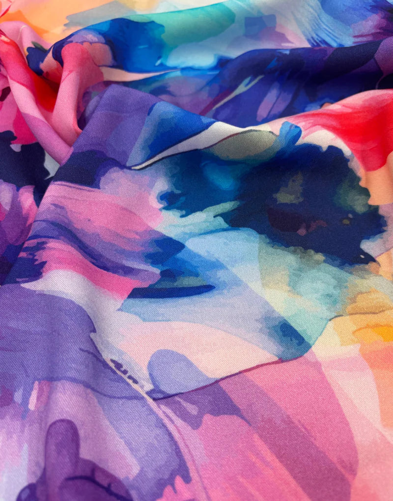 Remnant 1.5m - Watercolour Bloom Viscose Fabric, Light & Lush Viscose Fabric