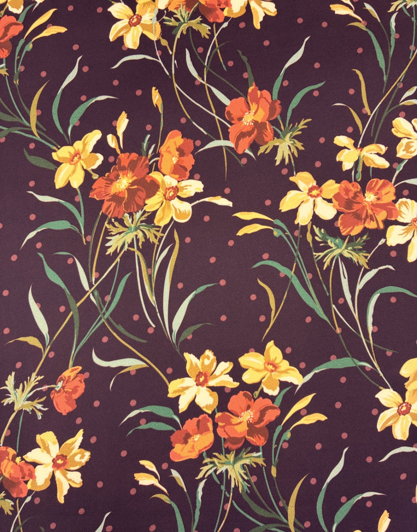 Liberty Fabrics Bickington Satin Viscose, Poppy and Daffodil A