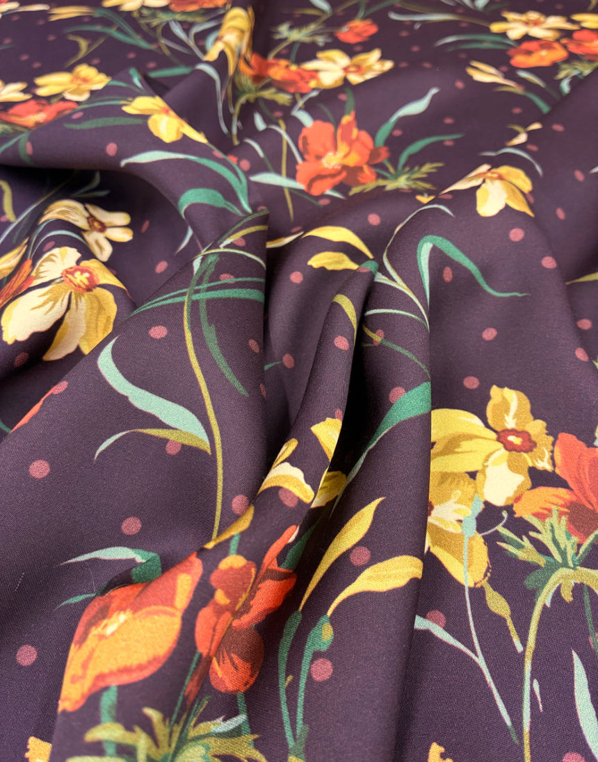 Liberty Fabrics Bickington Satin Viscose, Poppy and Daffodil A