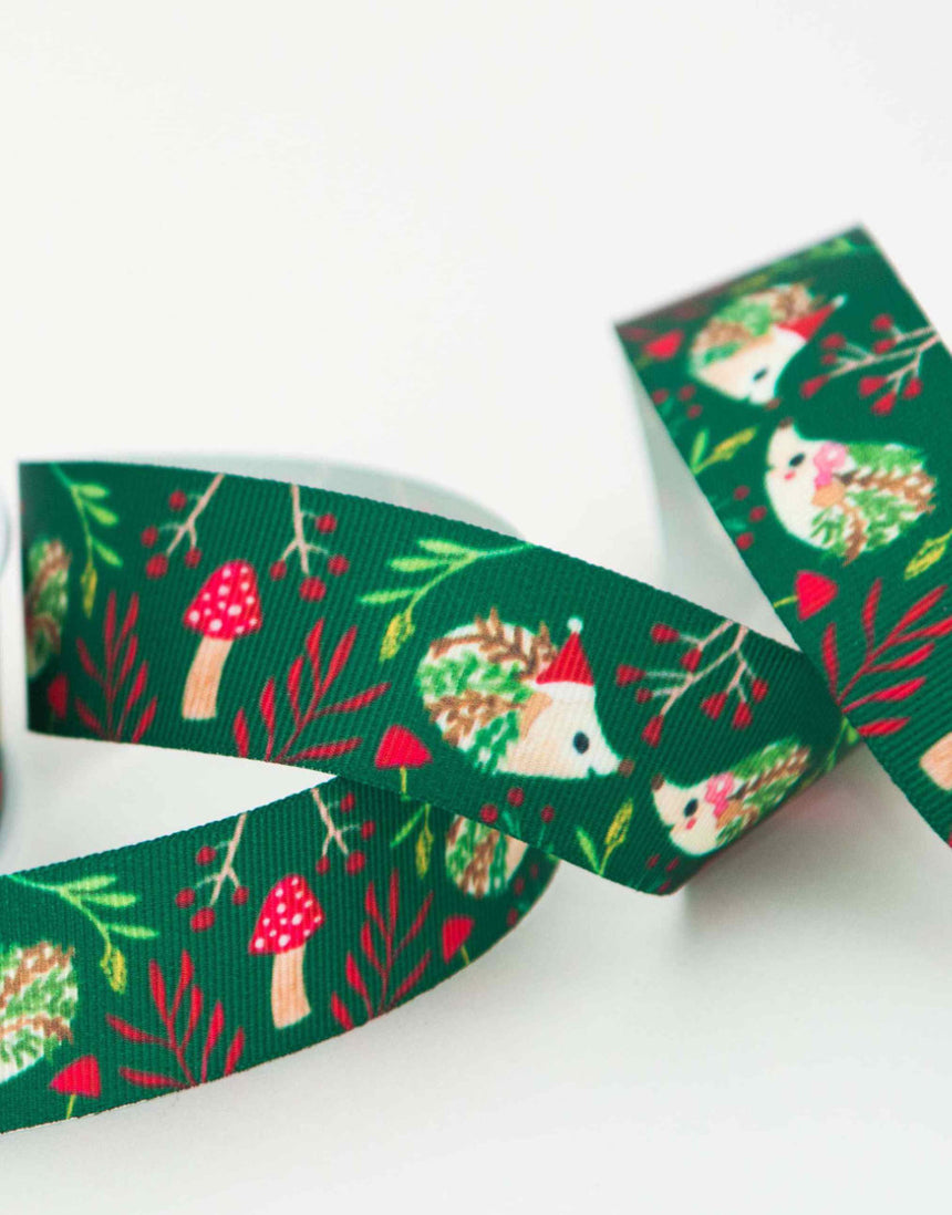 Christmas Hedgehog Ribbon 25mm