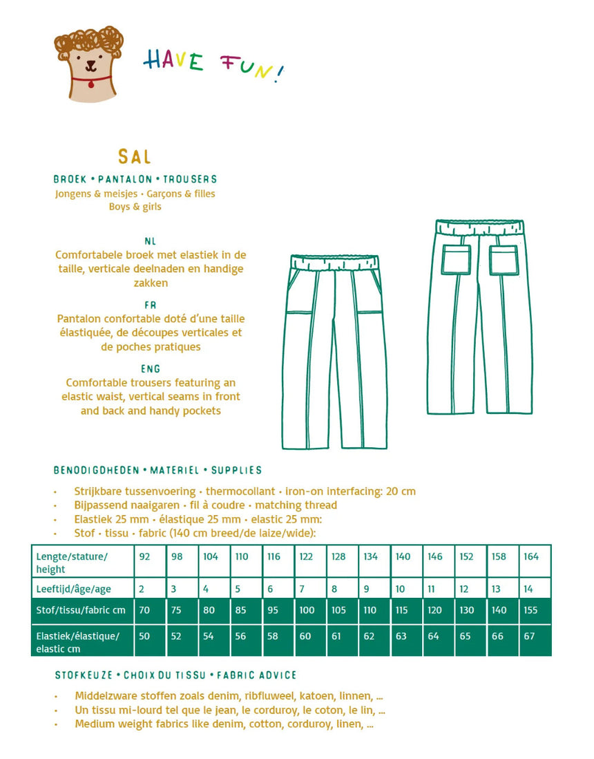 Sal Trousers Kids Sewing Pattern, Atelier Jupe