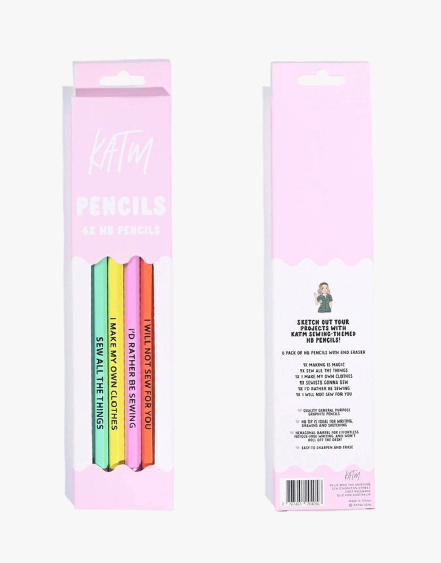 Sewing Themed HB Pencil Pack, pack of 6, Kylie and the Machine