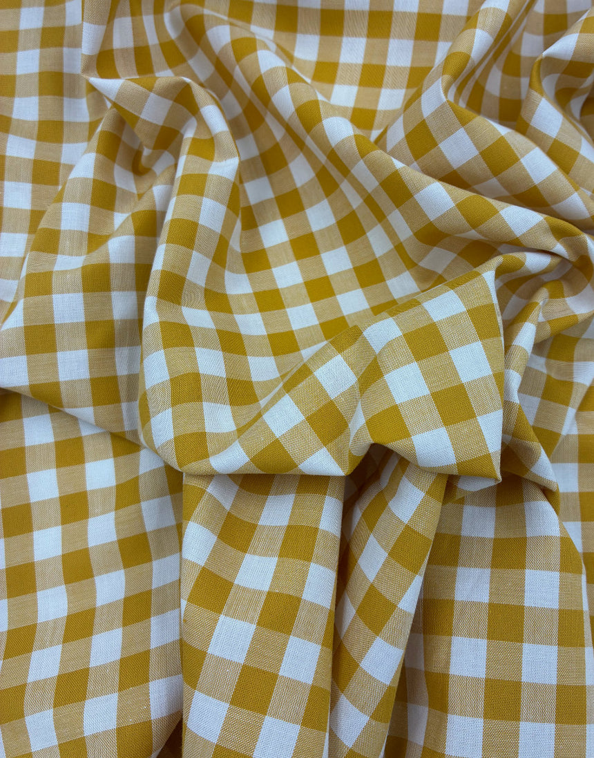 Small Ochre Yarn-Dyed Gingham Cotton Fabric