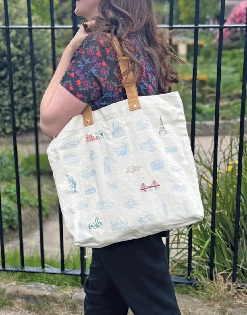 Stitch The World Bucket List Tote Bag Embroidery Kit, Chasing Threads