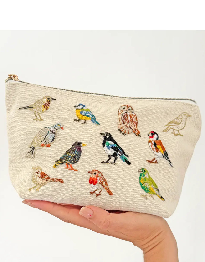 Stitch Your Birds Zip Pouch Embroidery Kit, Chasing Threads