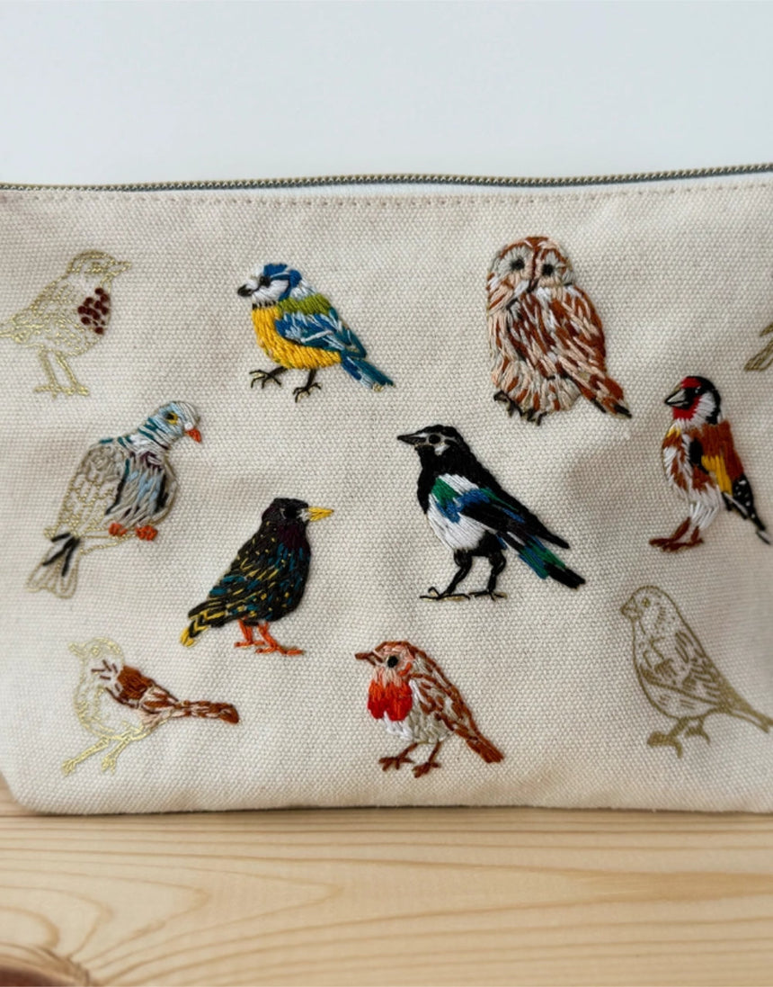 Stitch Your Birds Zip Pouch Embroidery Kit, Chasing Threads