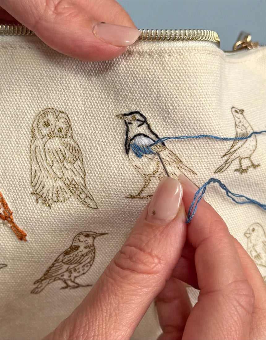 Stitch Your Birds Zip Pouch Embroidery Kit, Chasing Threads