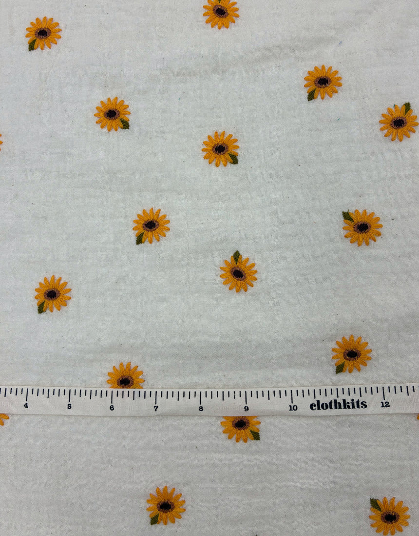 Sunflower Sprinkle Embroidered Double Gauze Cotton Fabric