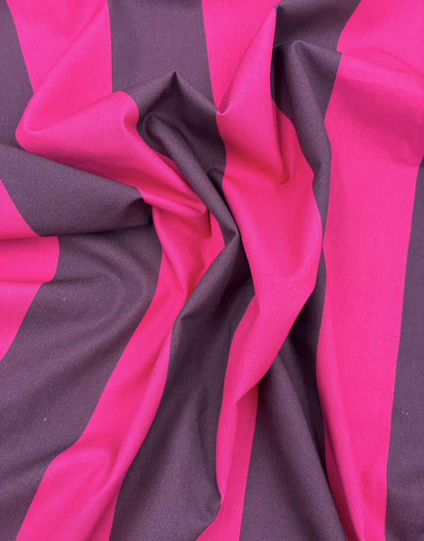 Aubergine Ribbon Stripe, Cotton Poplin Fabric, Light and Lush