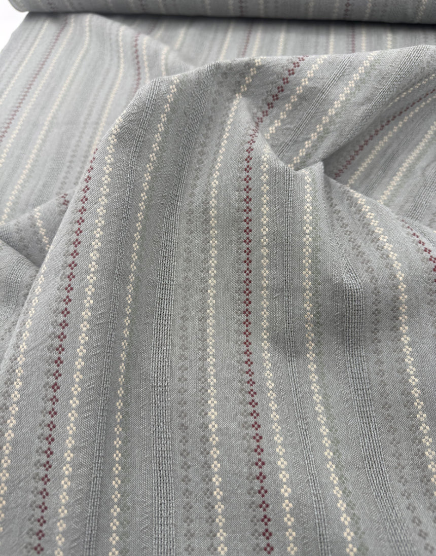 Tochio Yarn-Dyed Cotton Fabric, Sage Blossom Stripe