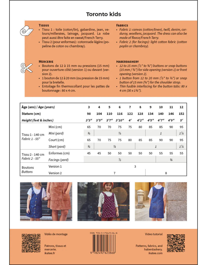 Kid's Toronto Pinafore Dress Sewing Pattern (3y - 12y), Ikatee