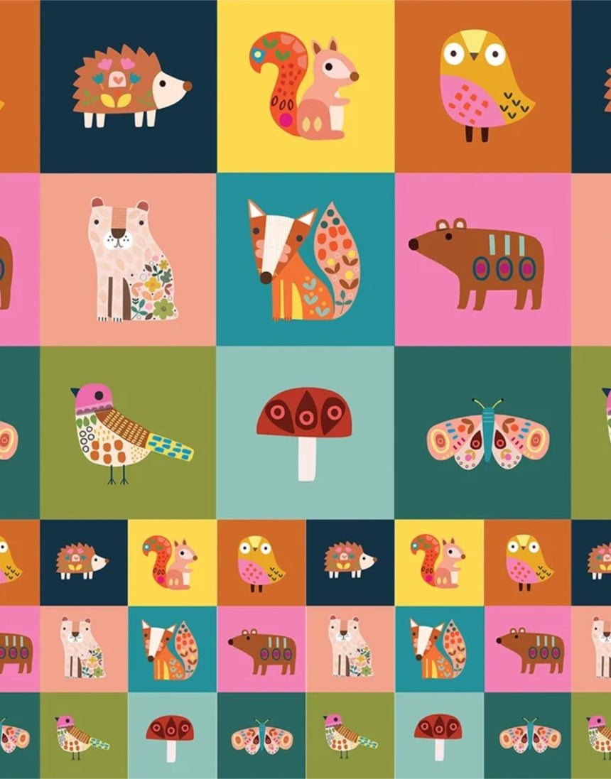 Woodland Squares Quilting Cotton Fabric, Amberwood by Sally Payne, Thread & Ink Studio