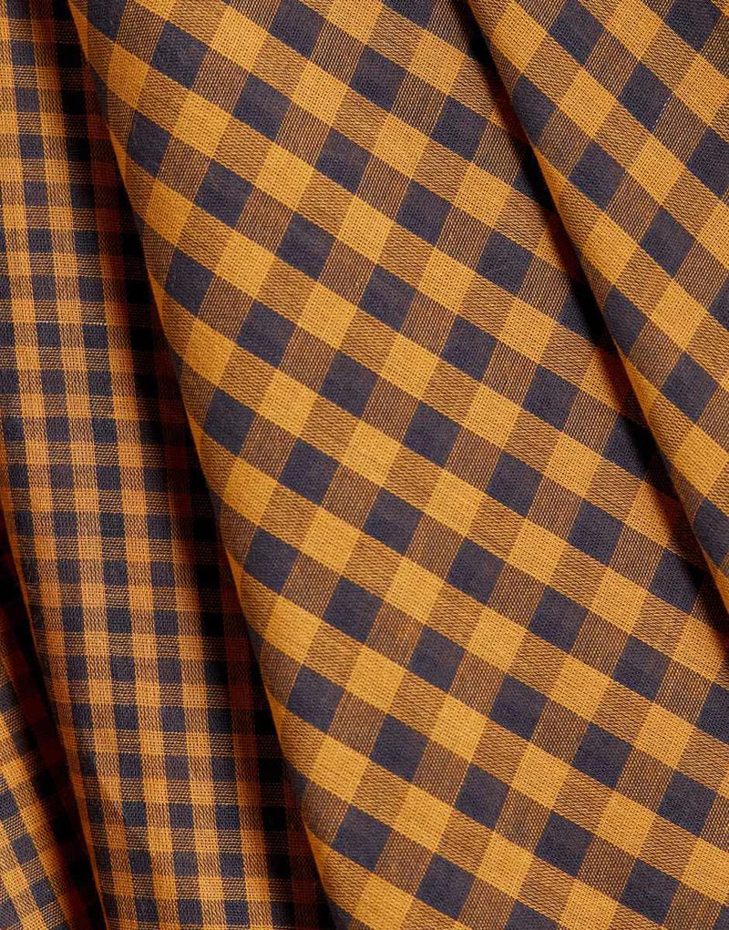 Remnant 1.3m - Ochre Night Double Sided Gingham Cotton Double Gauze Fabric, Atelier Brunette