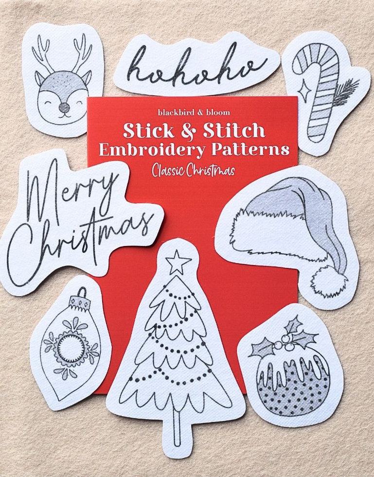 Classic Christmas Stick & Stitch Embroidery Patterns, Blackbird & Bloom