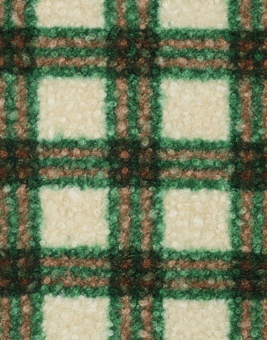 Green & Cream Bouclé Check Knitted Fabric
