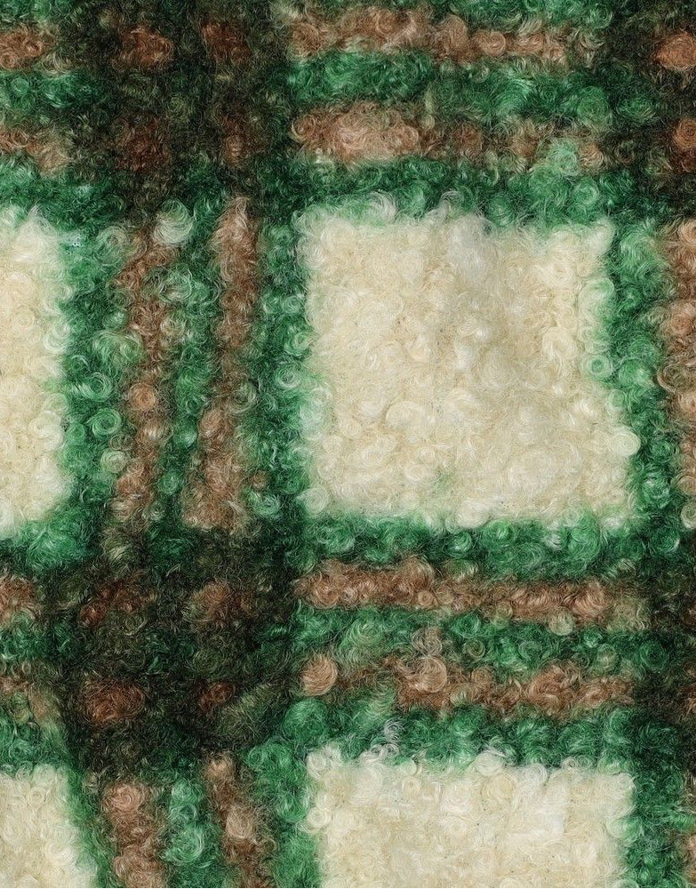 Green & Cream Bouclé Check Knitted Fabric