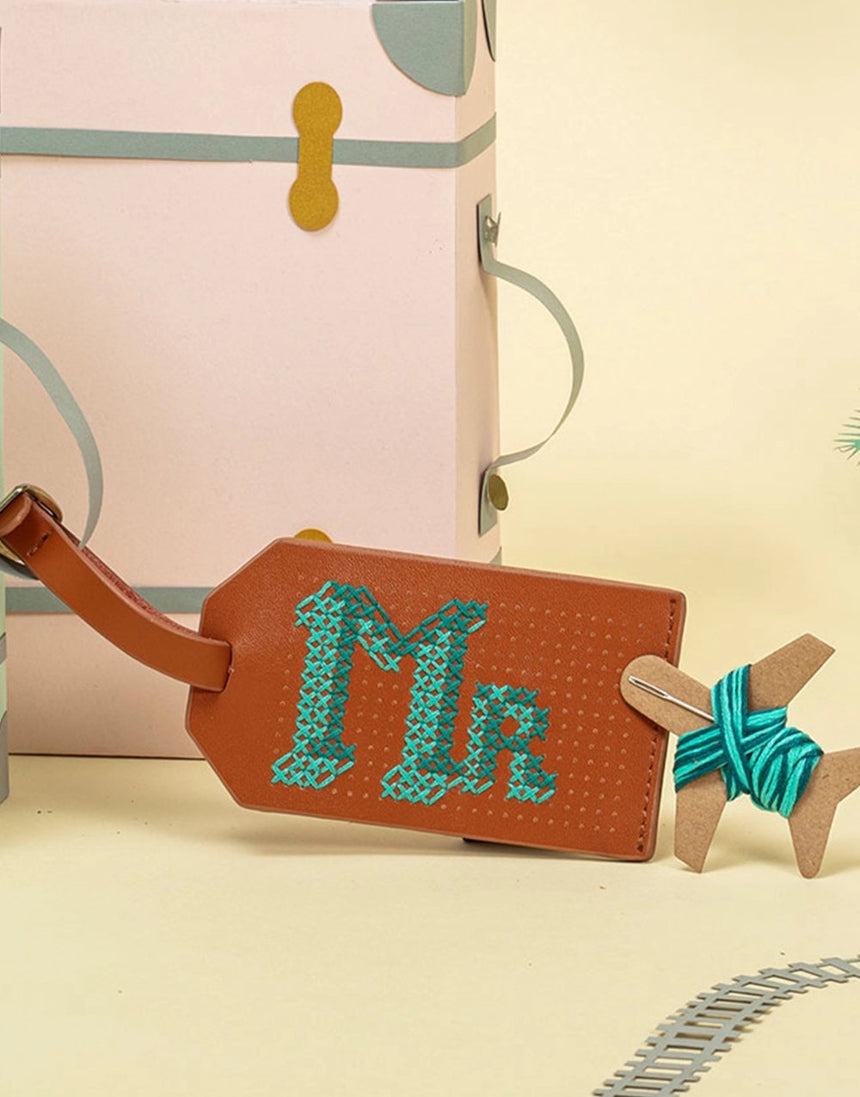 Brown Luggage Tag DIY Stitch Kit, Chasing Threads