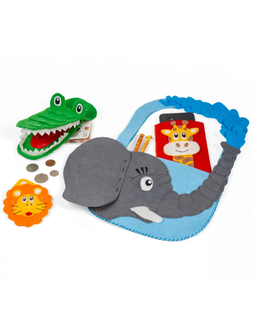 Animal Felt Accessories Sewing Kit Suitcase for Kids, Buttonbag