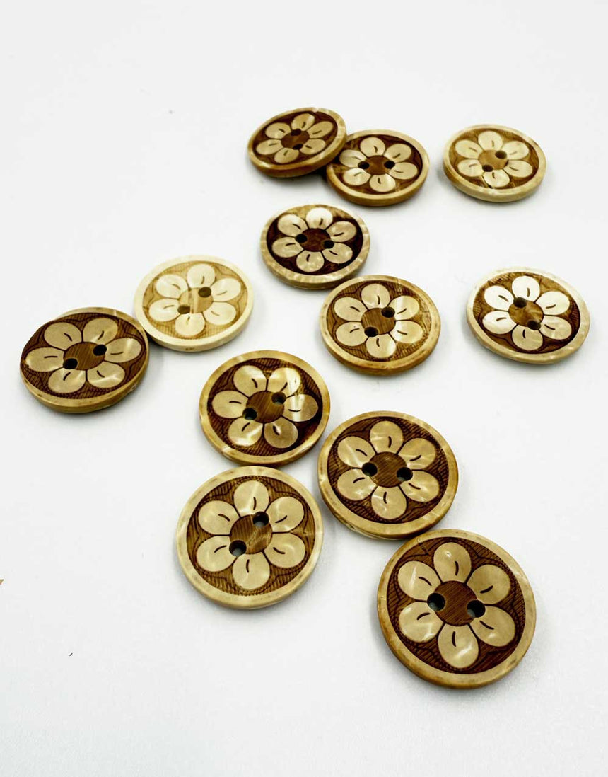 Coconut Shell Button, 18mm, Flower