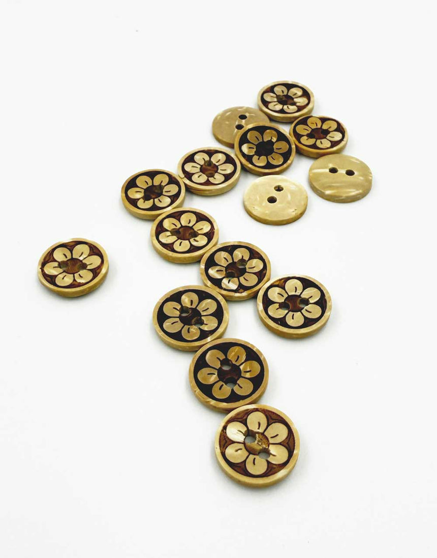 Coconut Shell Button, 13mm, Flower