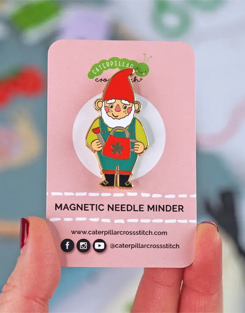 Gnome Magnetic Needle Minder, Caterpillar Cross Stitch