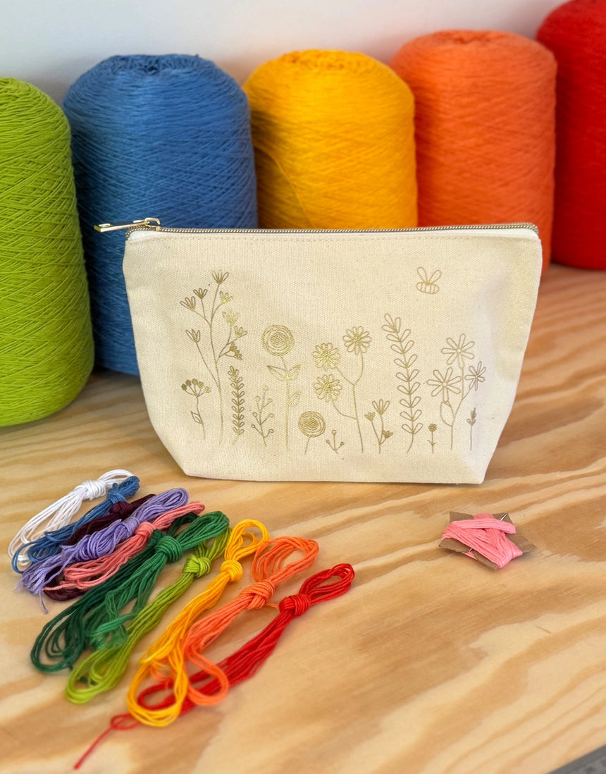Stitch Your Flowers Zip Pouch Embroidery Kit, Chasing Threads