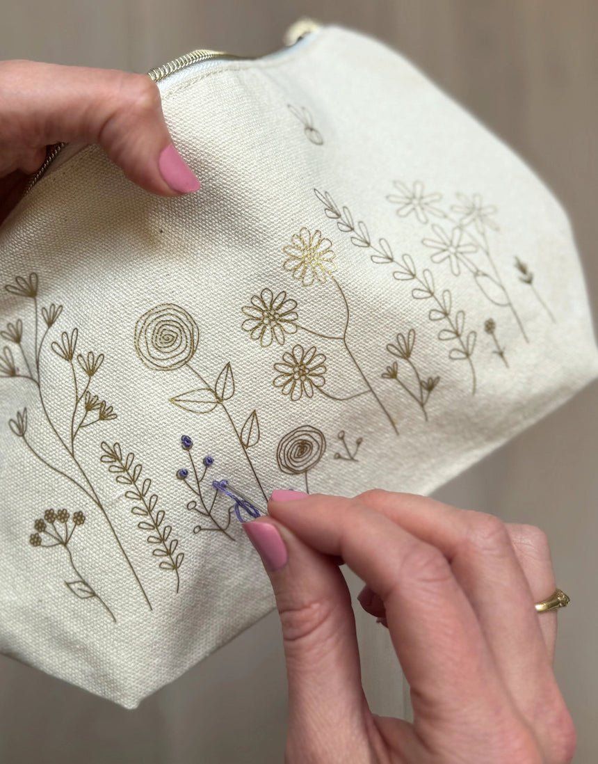 Stitch Your Flowers Zip Pouch Embroidery Kit, Chasing Threads