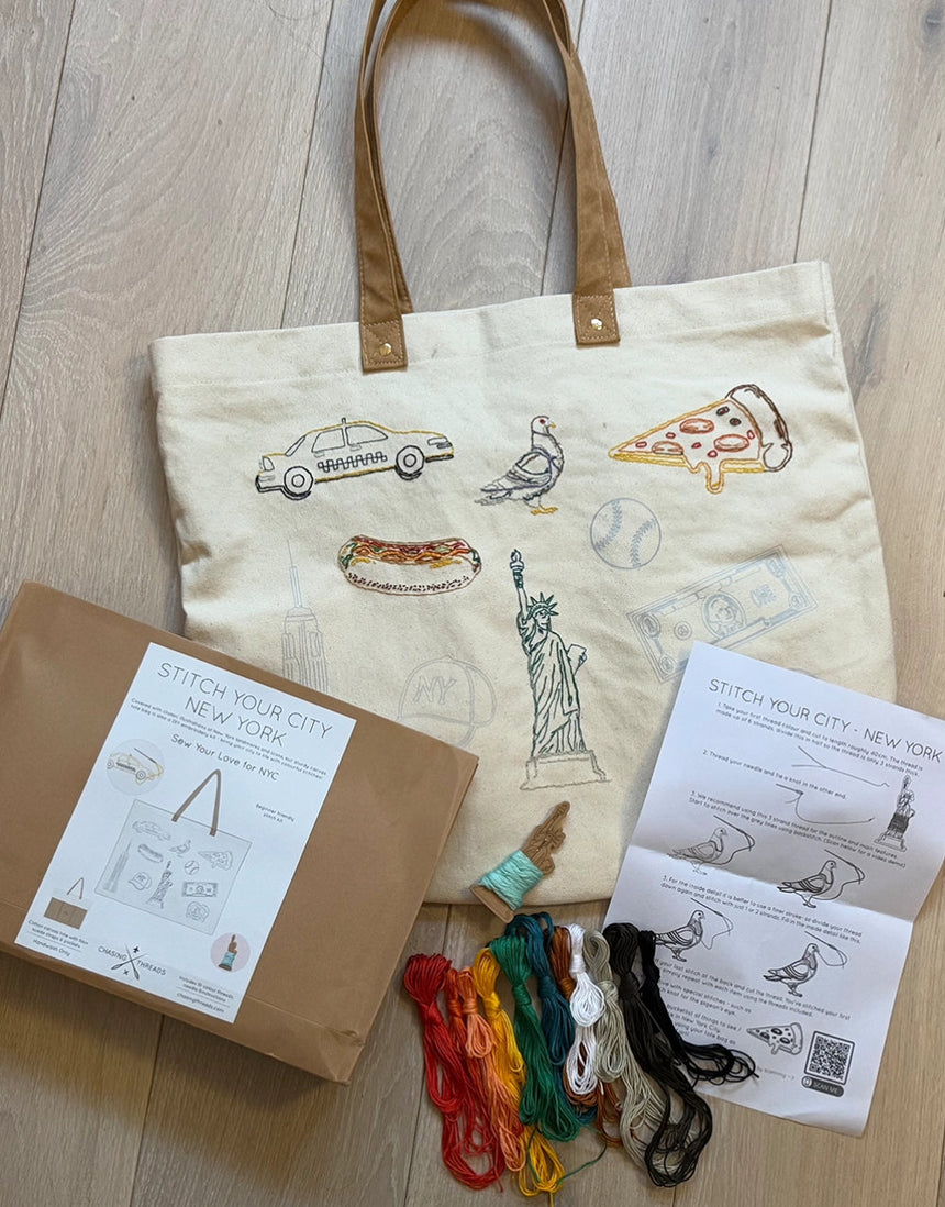 Stitch Your City - New York City Tote Bag Embroidery Kit, Chasing Threads