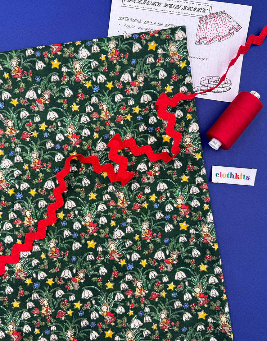 Clothkits® Easy Gathered Christmas Skirt Kit - Liberty Elves Tana Lawn