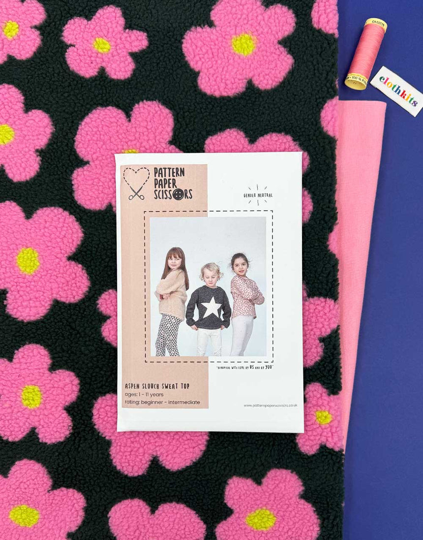 Aspen Kids Groovy Bloom Teddy Fleece Jumper Kit, Pattern Paper Scissors