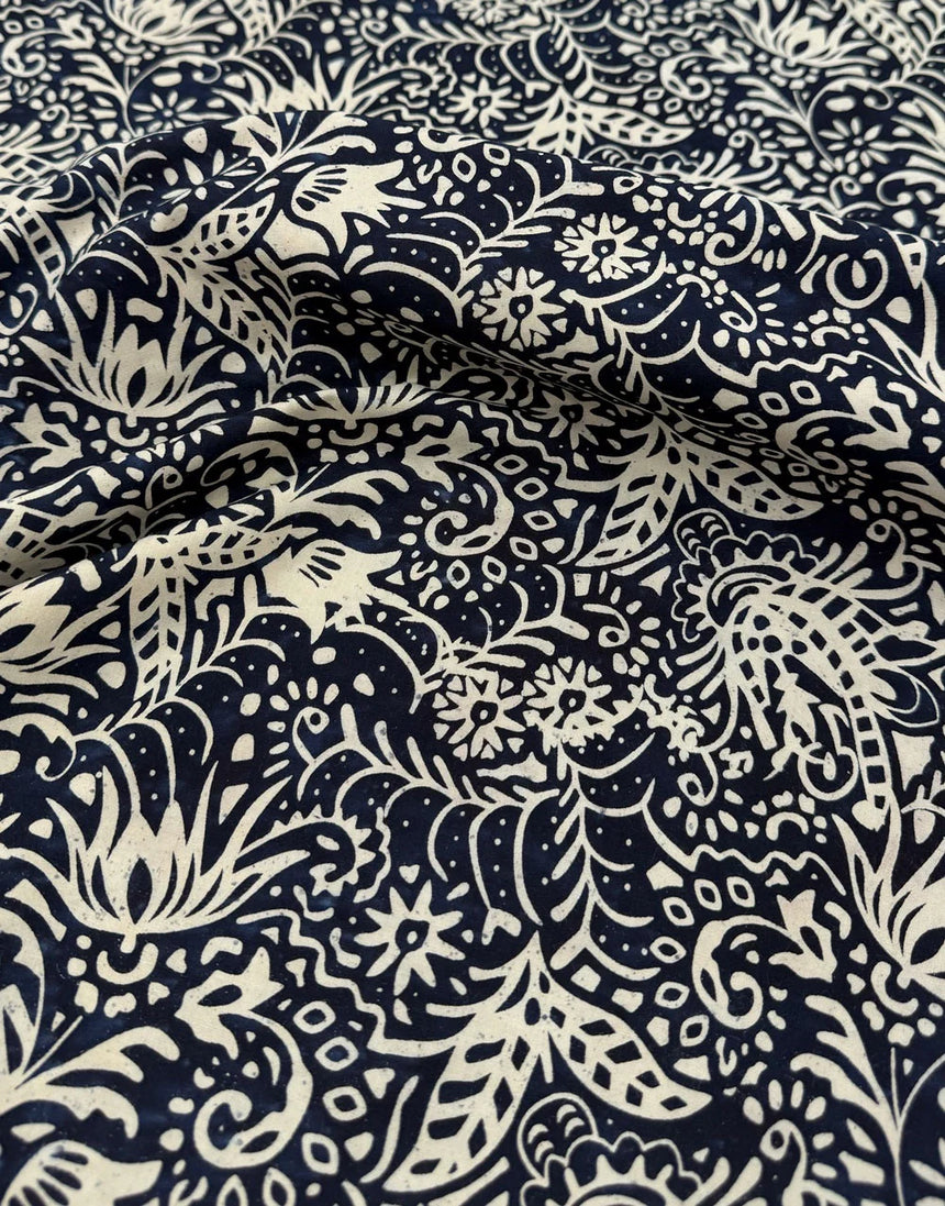 Remnant 1.6m - Botanical Ink Handcrafted Batik Cotton Fabric