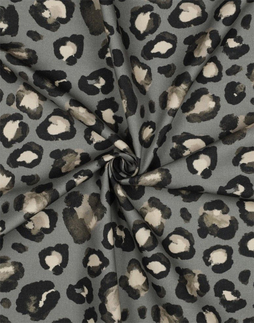 Sage Grey Leopard Cotton Canvas Fabric