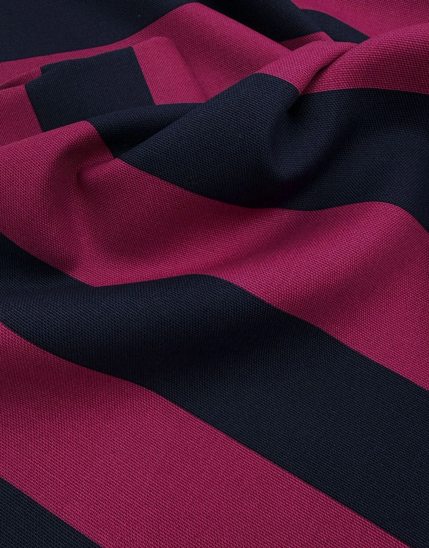 Remnant 1.45m - Navy & Berry Thick Striped Cotton Canvas Fabric