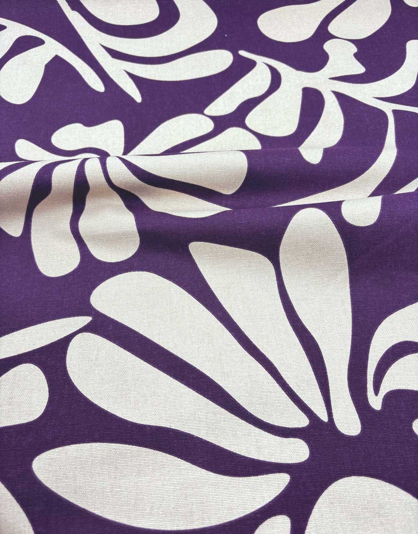 Dark Purple Vintage Leaves Cotton Canvas Fabric