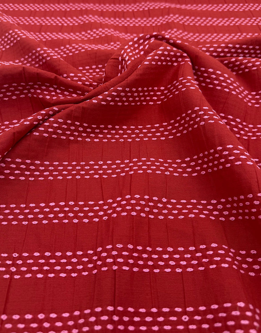Red & Pink Stitched Stripe Cotton Dobby Jacquard Fabric