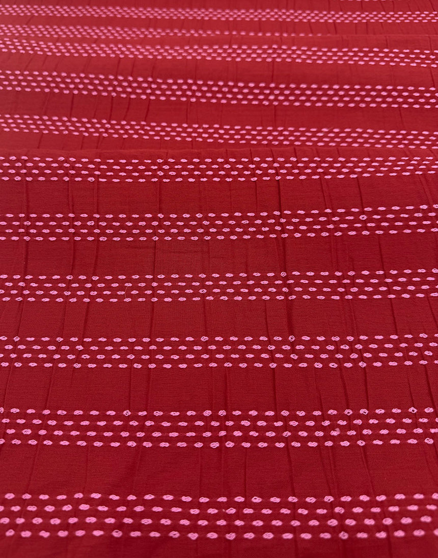 Red & Pink Stitched Stripe Cotton Dobby Jacquard Fabric