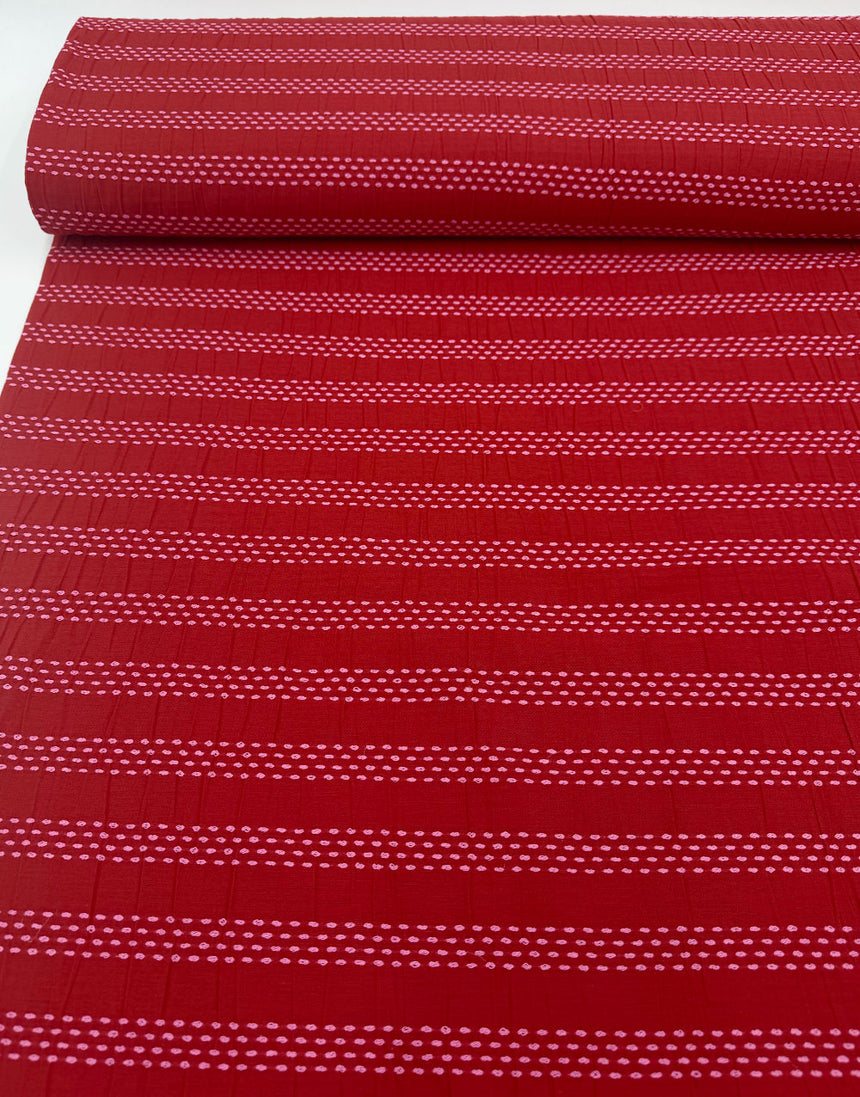 Red & Pink Stitched Stripe Cotton Dobby Jacquard Fabric