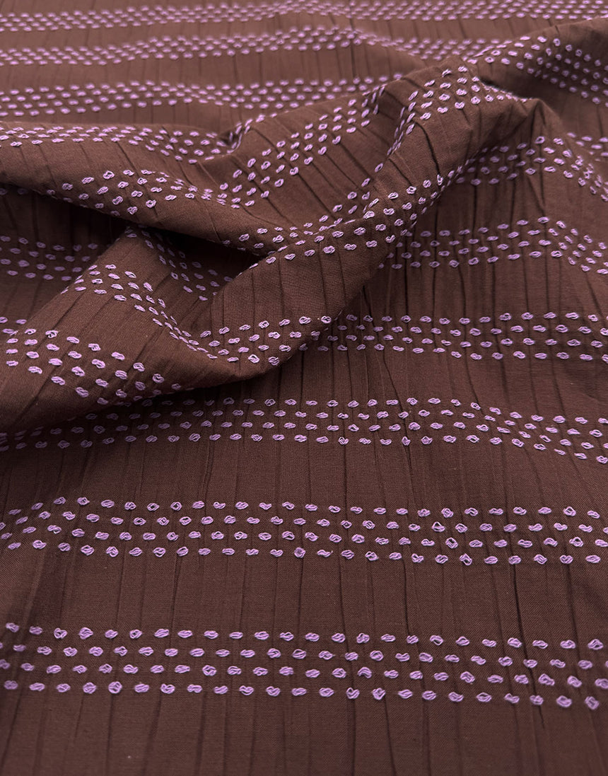 Chocolate & Pink Stitched Stripe Cotton Dobby Jacquard Fabric