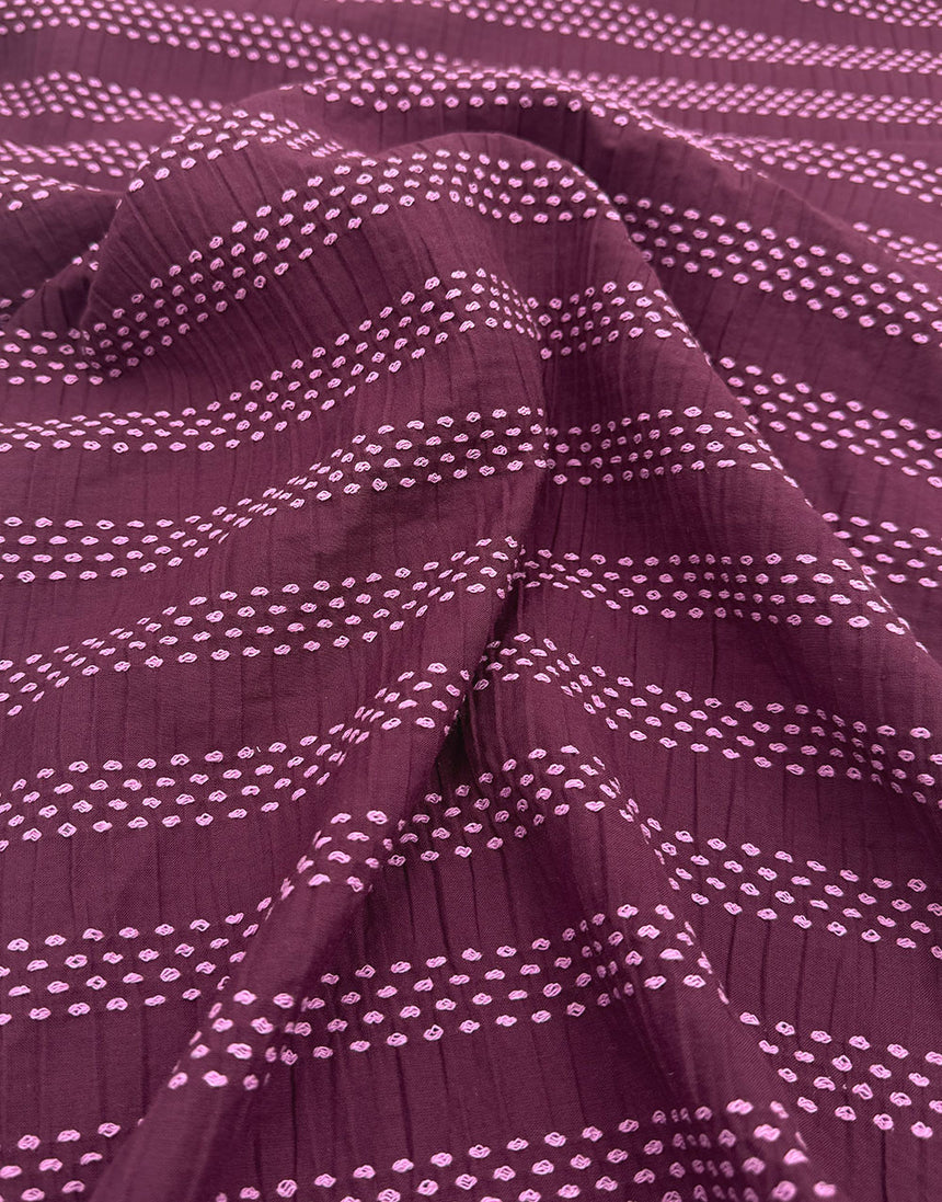 Aubergine & Pink Stitched Stripe Cotton Dobby Jacquard Fabric