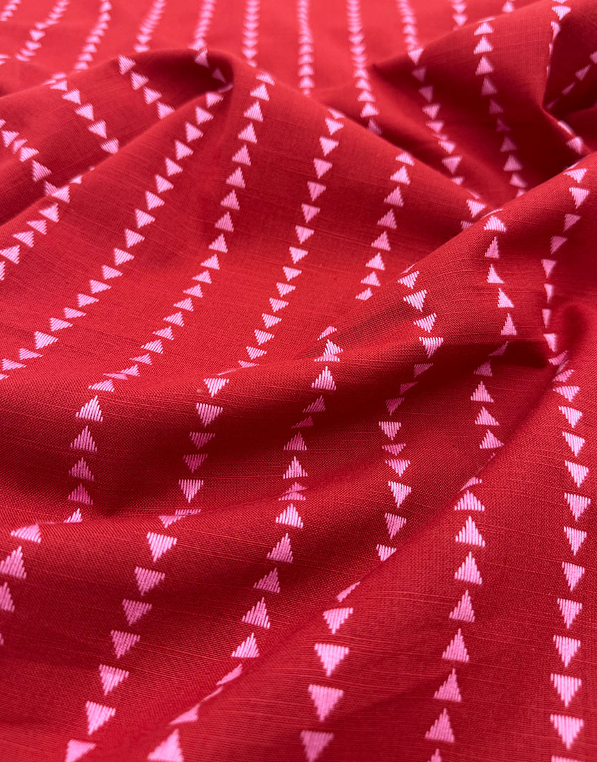 Red & Raspberry Woven Arrow Stripe, Cotton Yarn Dyed Dobby Fabric