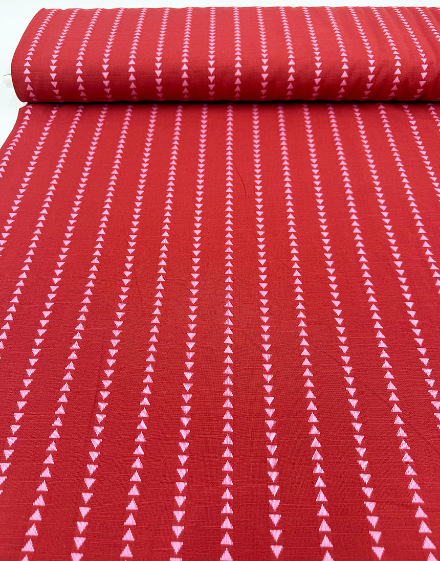 Red & Raspberry Woven Arrow Stripe, Cotton Yarn Dyed Dobby Fabric