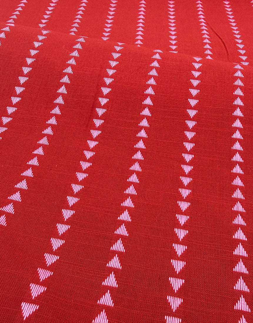 Red & Raspberry Woven Arrow Stripe, Cotton Yarn Dyed Dobby Fabric
