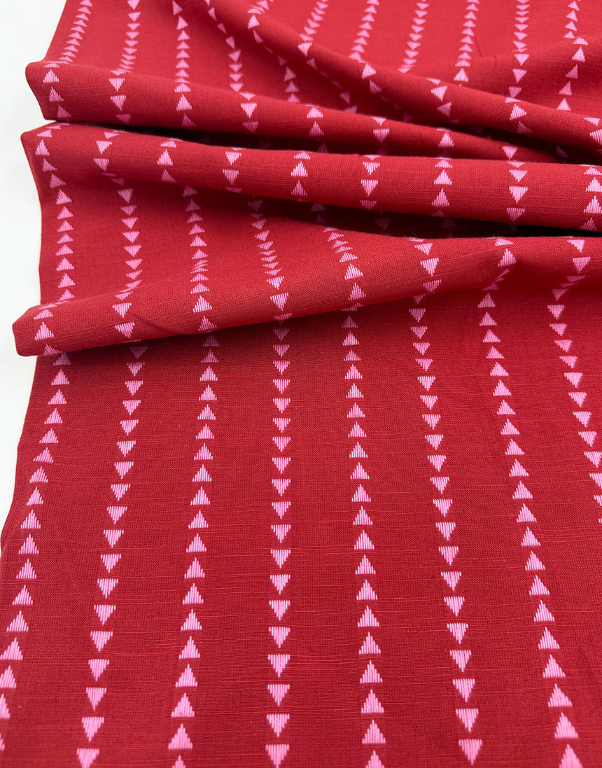 Red & Raspberry Woven Arrow Stripe, Cotton Yarn Dyed Dobby Fabric