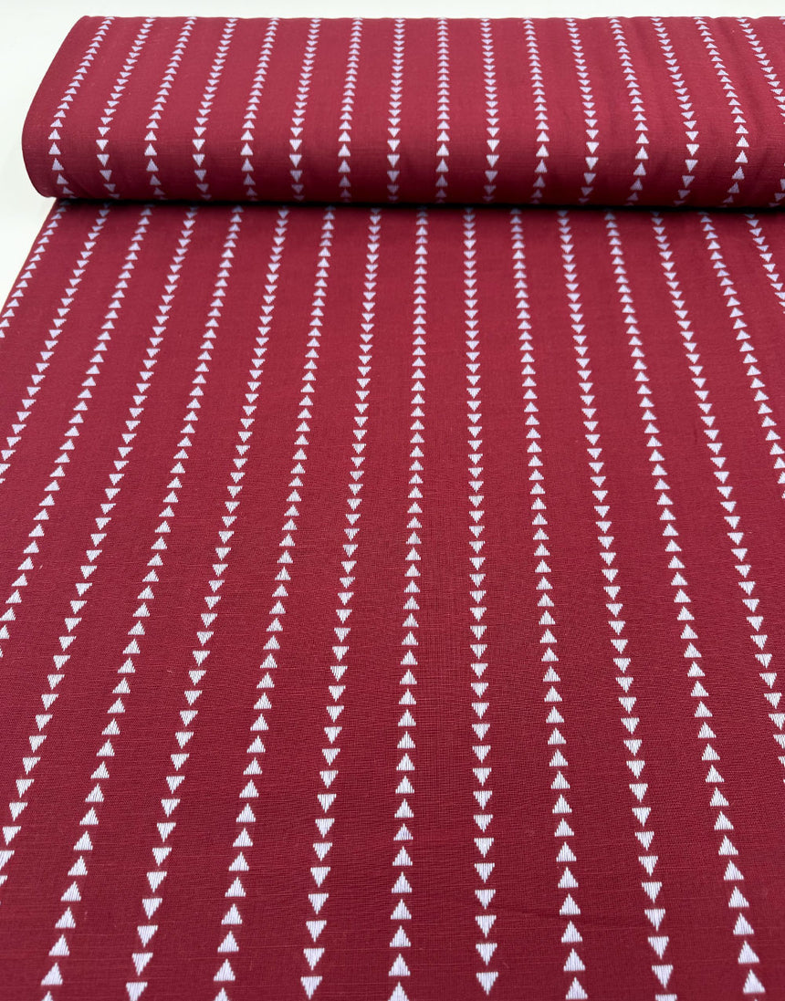 Burgudy & Blue Woven Arrow Stripe, Cotton Yarn Dyed Dobby Fabric