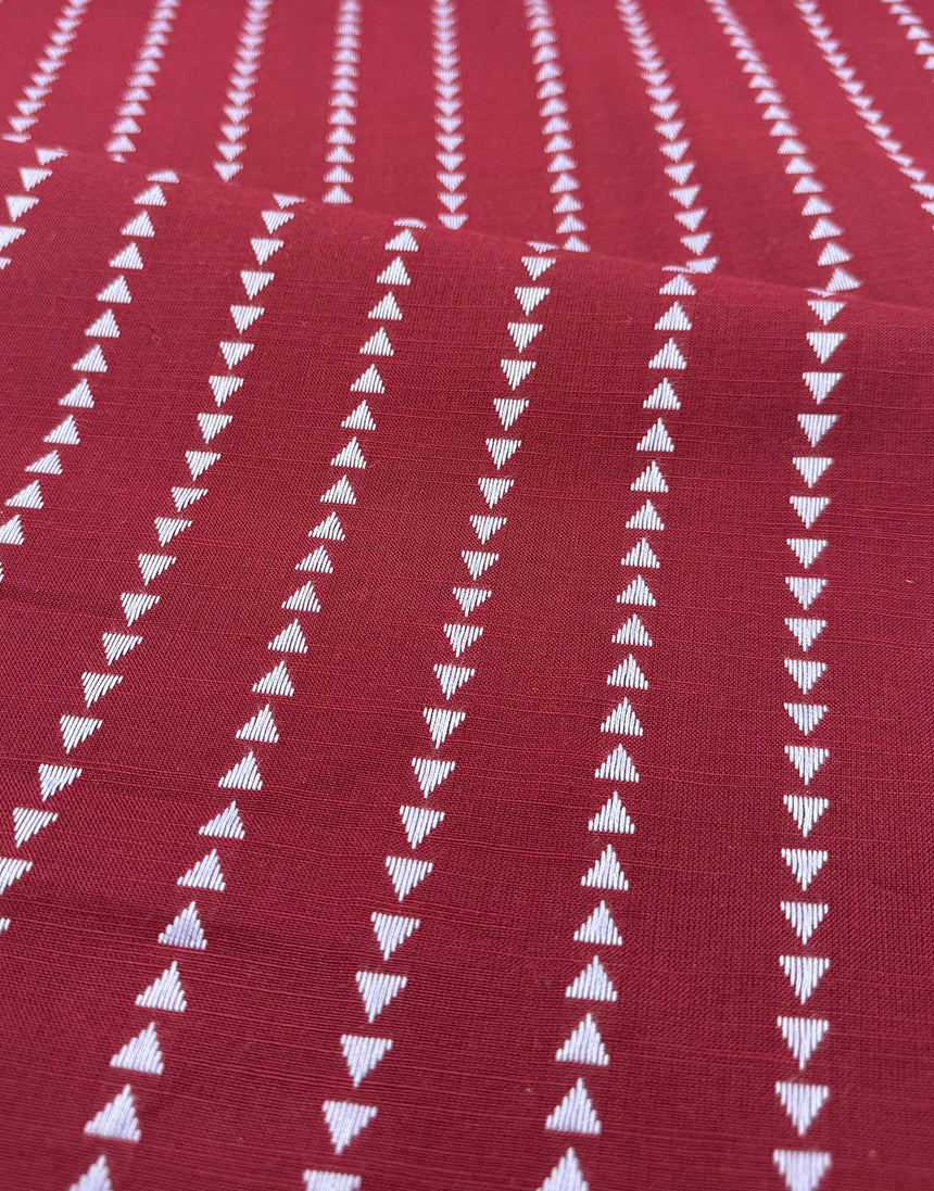 Burgudy & Blue Woven Arrow Stripe, Cotton Yarn Dyed Dobby Fabric