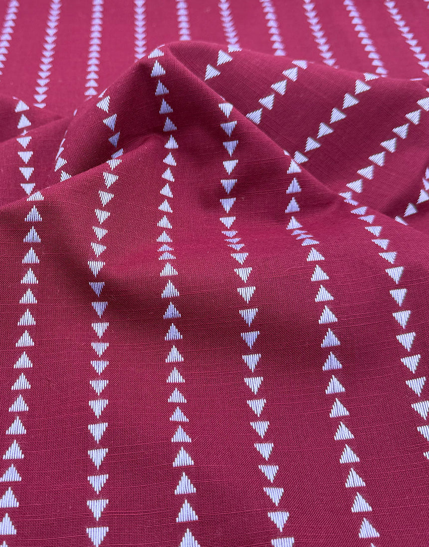 Burgudy & Blue Woven Arrow Stripe, Cotton Yarn Dyed Dobby Fabric