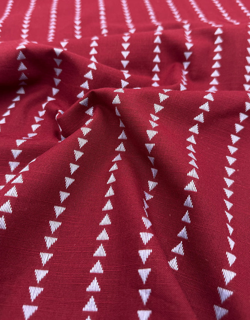 Burgudy & Blue Woven Arrow Stripe, Cotton Yarn Dyed Dobby Fabric