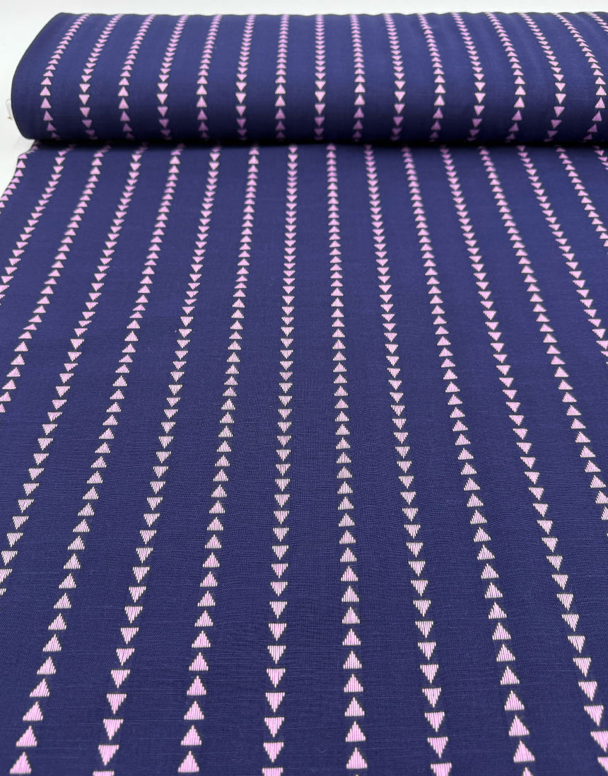 Navy & Pink Woven Arrow Stripe, Cotton Yarn Dyed Dobby Fabric